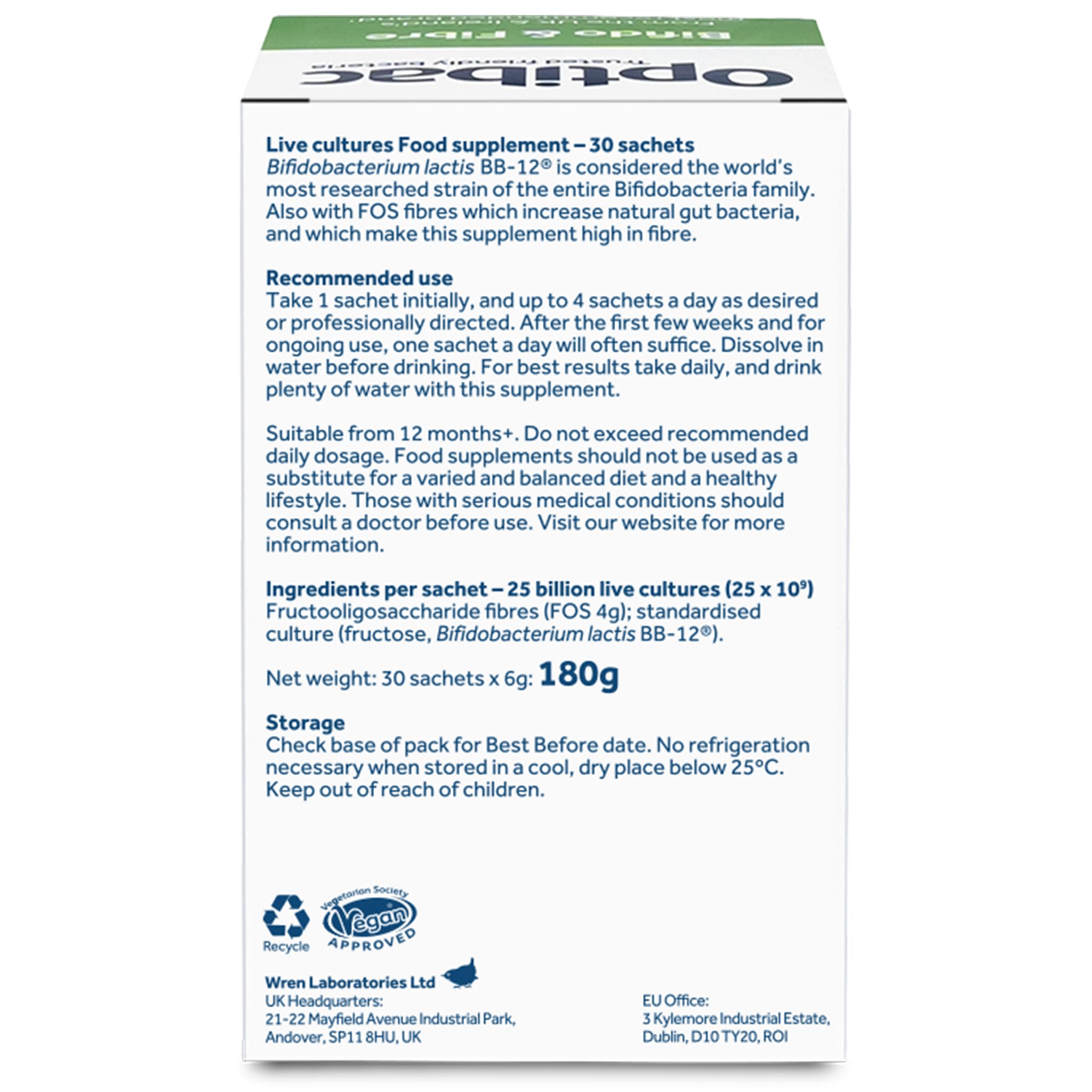 Optibac Probiotics powder sachet with 5 billion CFU per serving