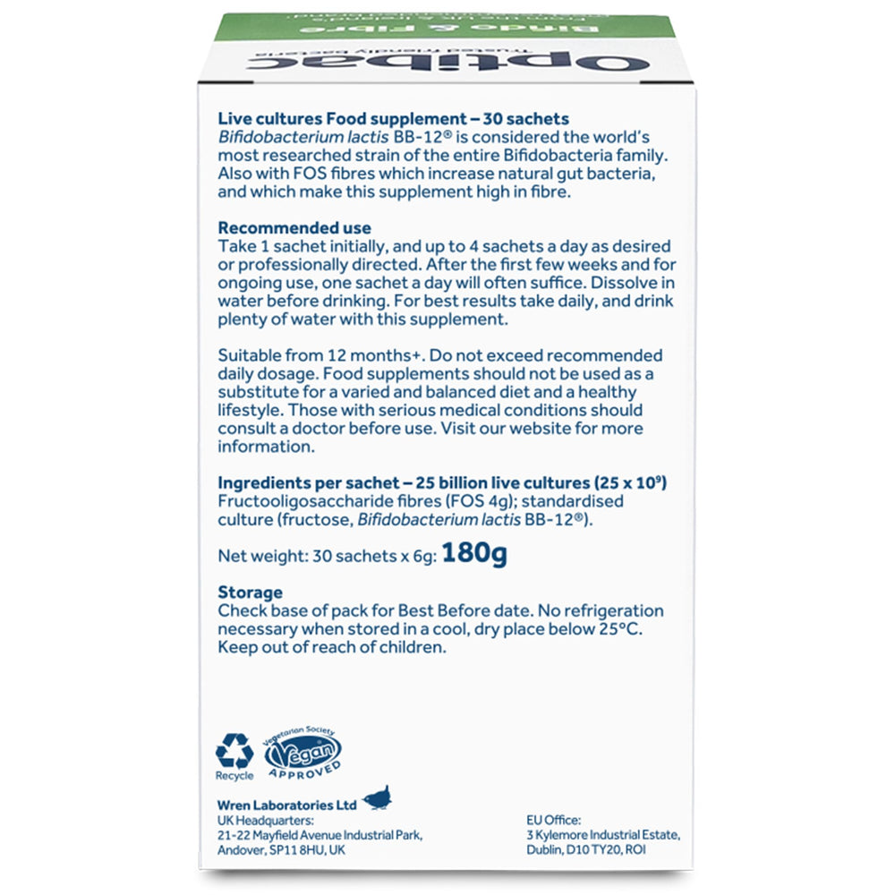 Optibac Probiotics powder sachet with 5 billion CFU per serving