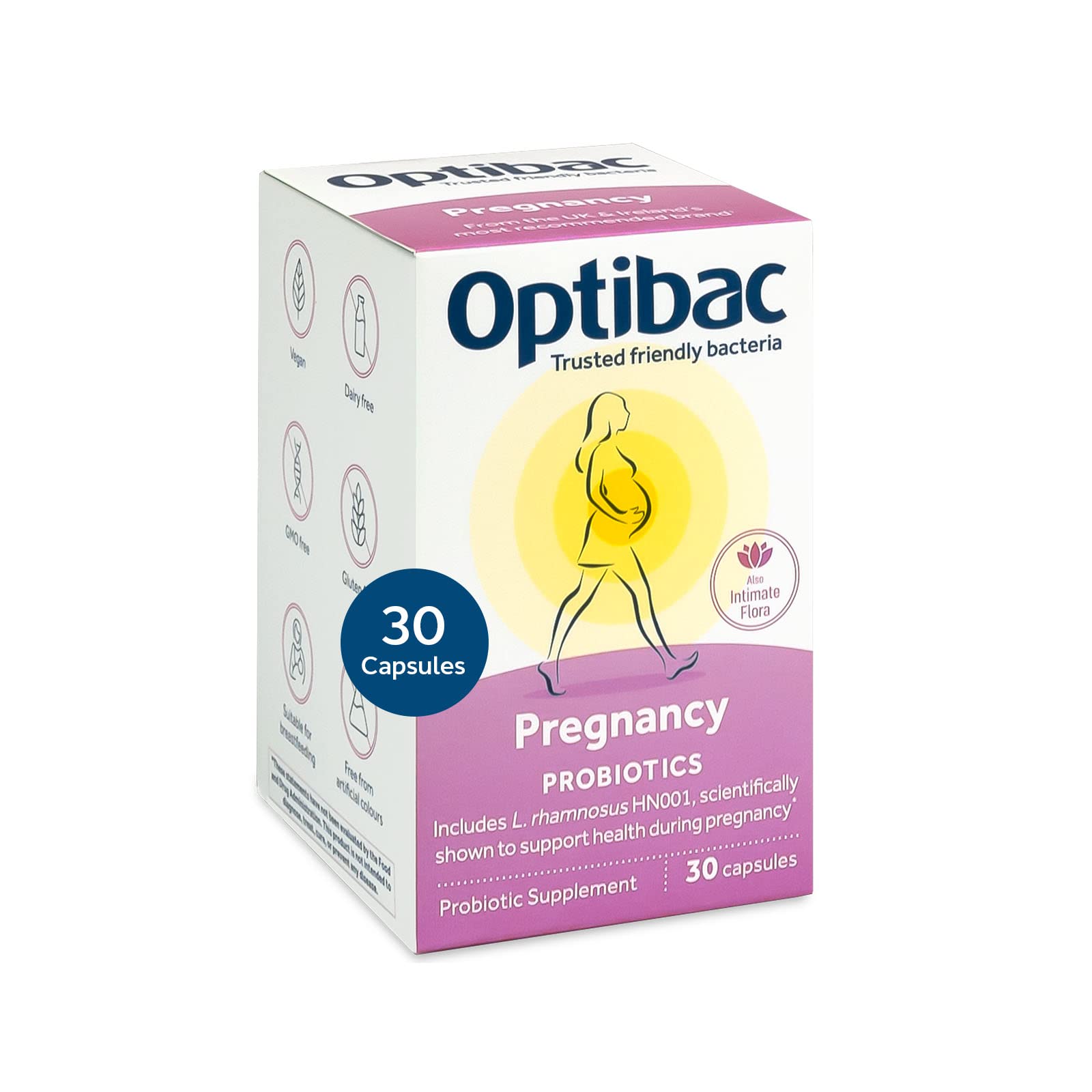 Optibac Probiotics Pregnancy bottle on a kitchen shelf for daily gut balance.