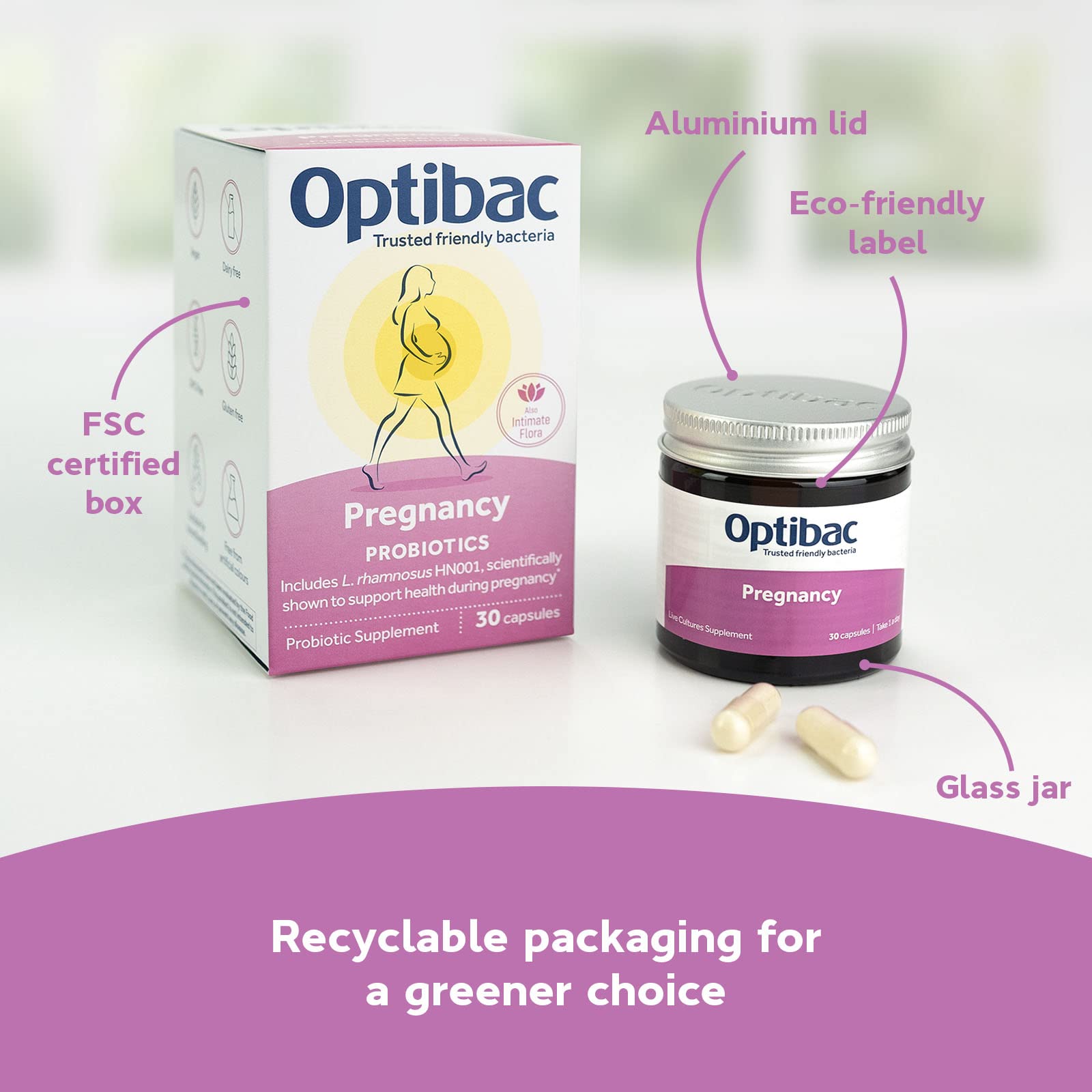 Optibac Probiotics Pregnancy lifestyle shot with mother and baby.