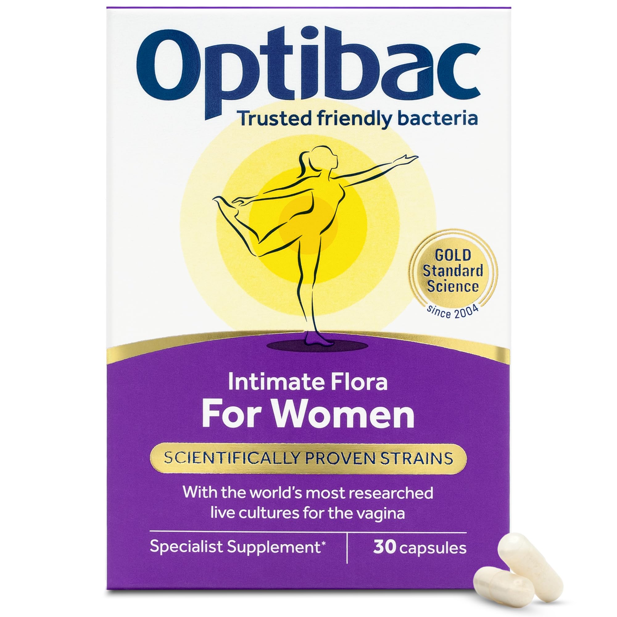 OptiBac Probiotics for Women bottle front highlighting 2.5 billion cultures for daily vaginal health support.