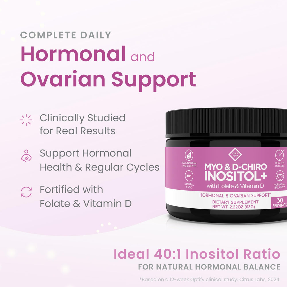 Optify Inositol powder dissolving in water demonstrates easy daily mixing.