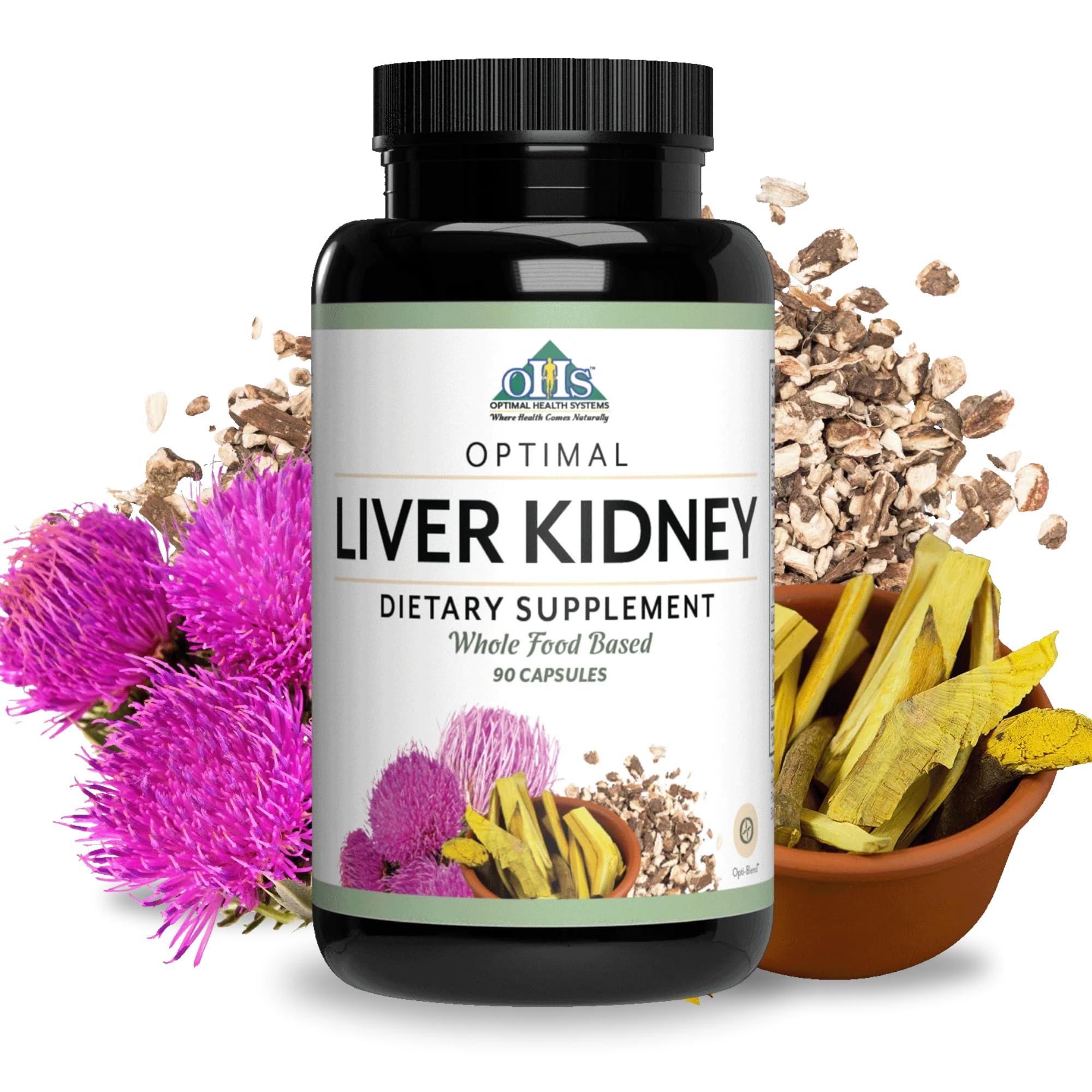 Optimal Health Systems liver-kidney detox bottle showing the broad cleanse for wellness