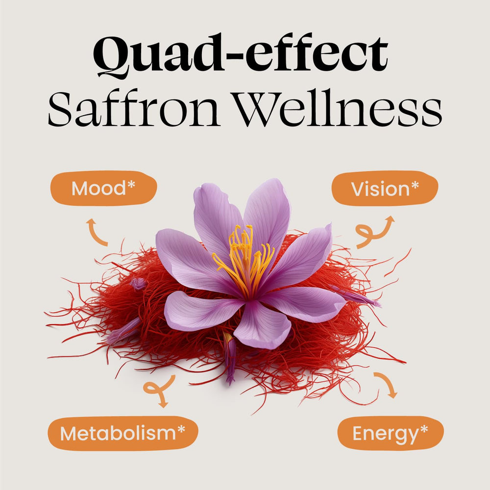 Optimal Prime saffron bottle pours capsules for easy use.