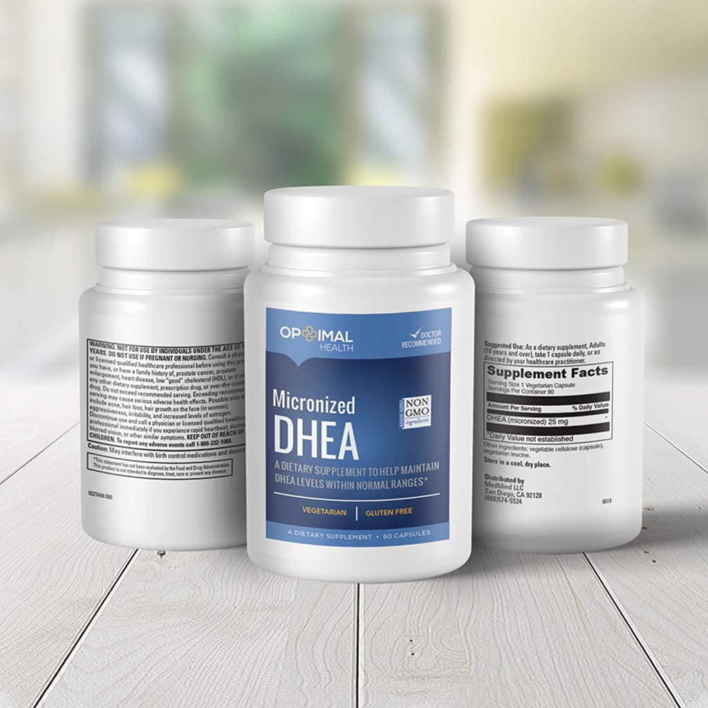 OPTIMALHEALTH DHEA 25mg bottle seal emphasizing freshness for reliable daily use.
