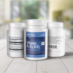 OPTIMALHEALTH Vitamin ADK bottle with glass of water for daily intake