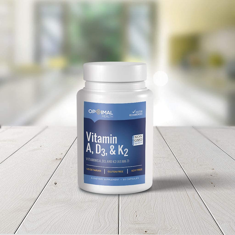 OPTIMALHEALTH Vitamin ADK panel highlights A, D, and K2 ingredients