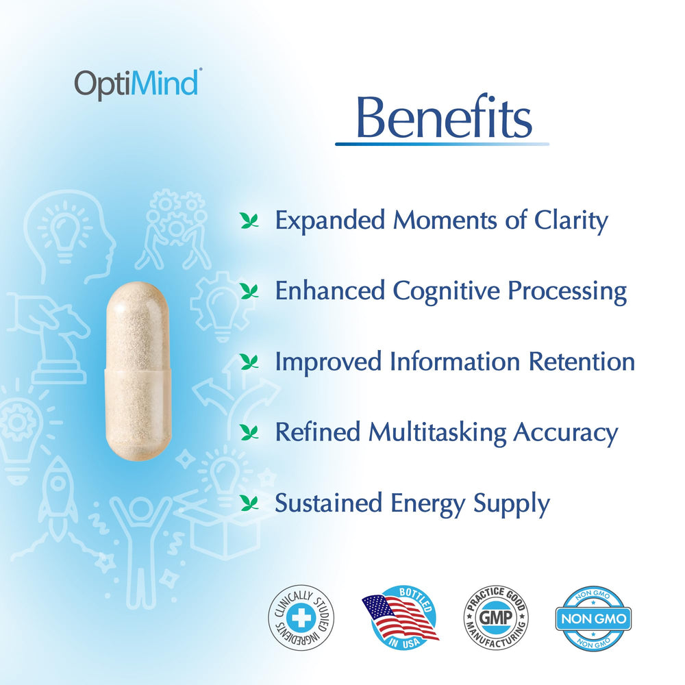 Optimind bottle pour captures ease of taking capsules during study sessions.