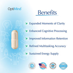 Optimind bottle pour captures ease of taking capsules during study sessions.