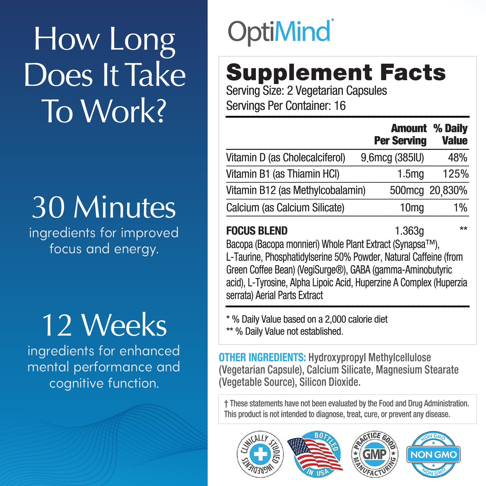 Optimind ingredients close-up highlights non-GMO formulation for clean energy.