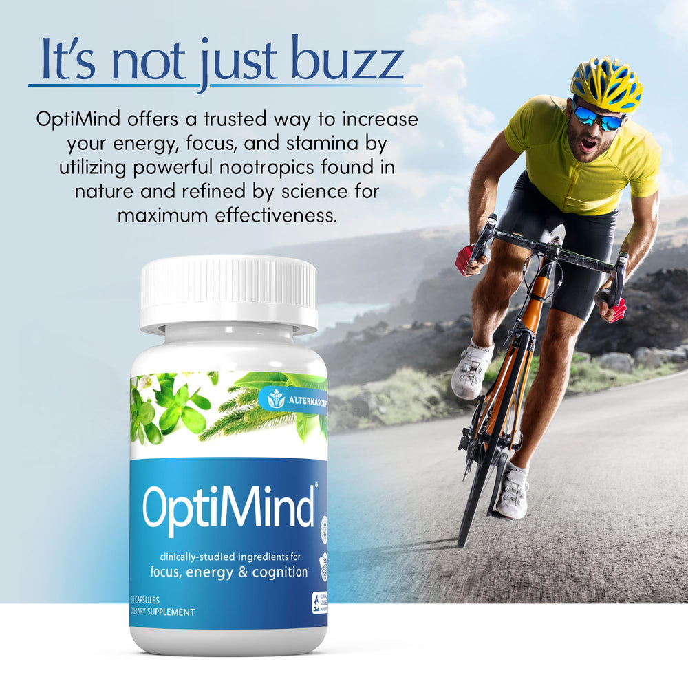 Optimind label close-up highlights Synapsa and clean, clinically inspired ingredients.