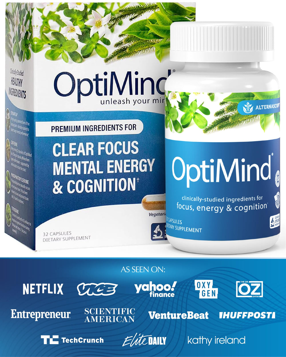 Optimind packaging-box setup ideal for desk-side daily brain support.