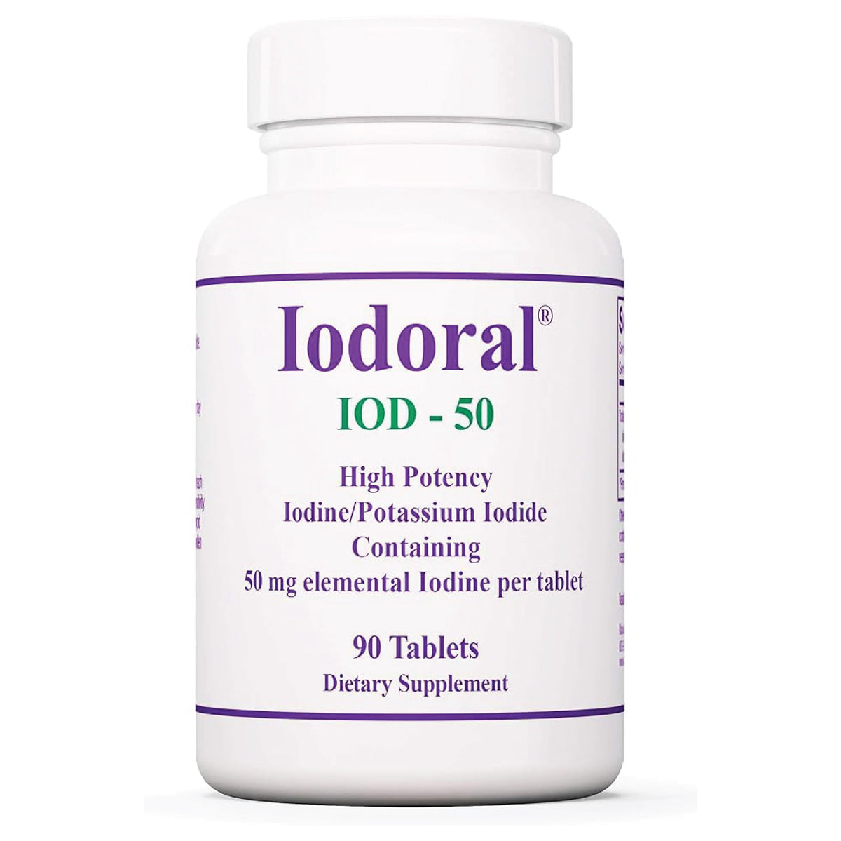 Optimox Iodoral 50 mg bottle with non-GMO and gluten-free formulation highlighting thyroid support potential