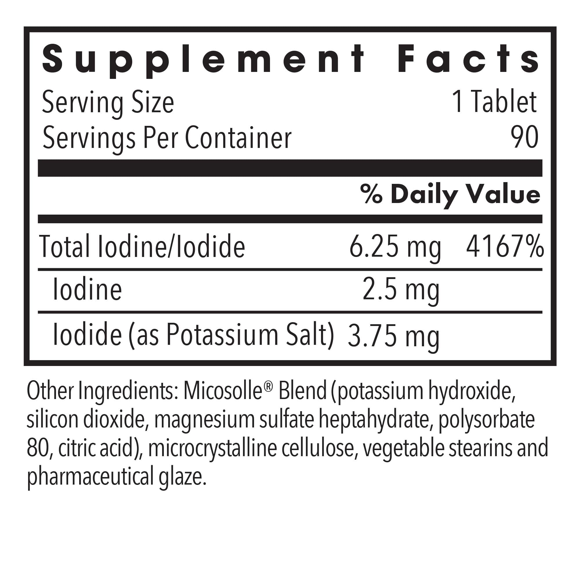 Optimox Iodoral 6.25 mg label detail notes gluten-free and allergen-free formulation