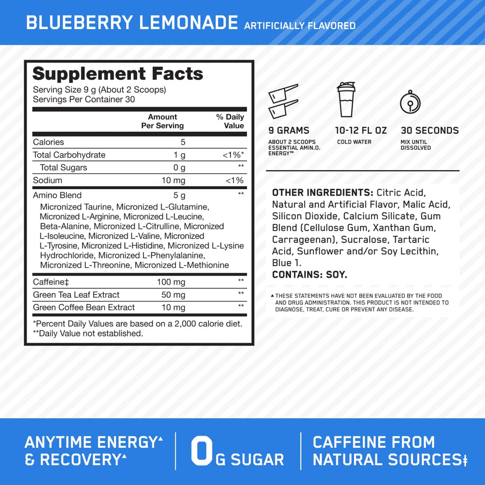 Optimum Nutrition Amino Energy Blueberry Lemonade glass ready to sip for energy and focus