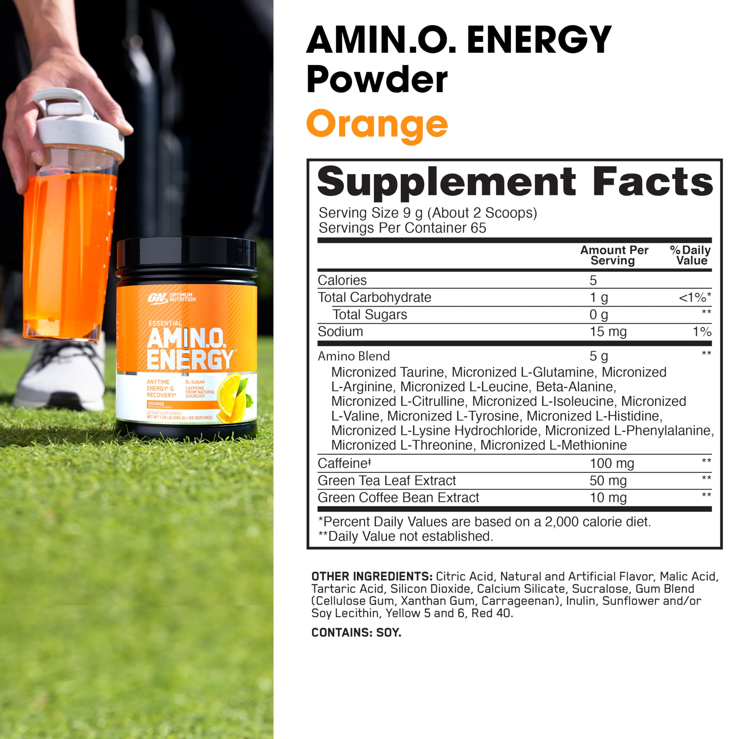 Optimum Nutrition Amino Energy with BCAAs supports recovery after training sessions.