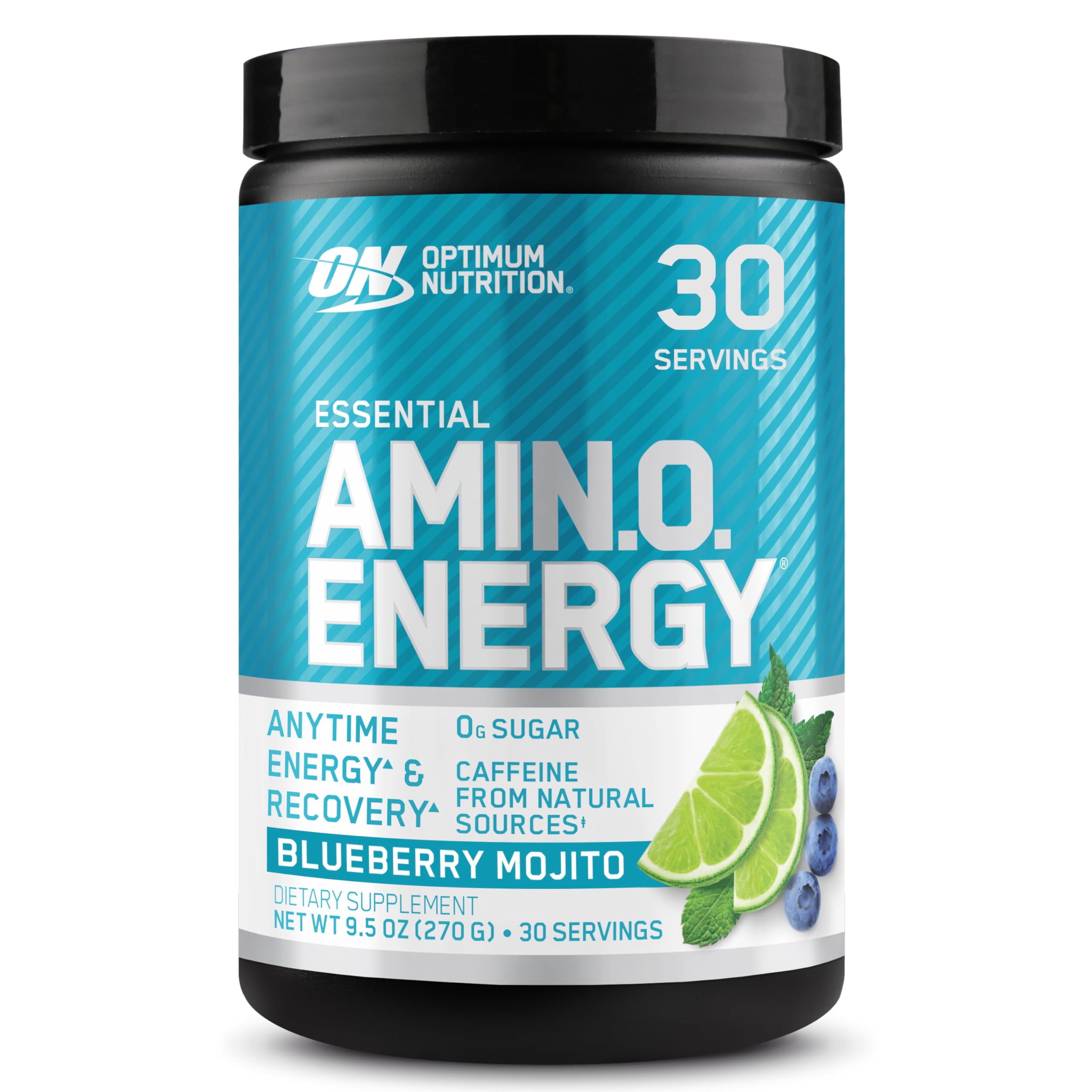 Optimum Nutrition Amino Energy Blueberry Mojito tub showing powder for pre-workout energy