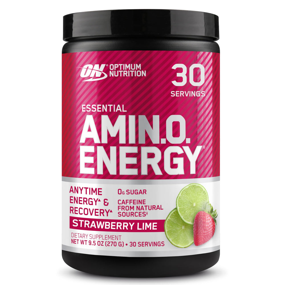 Optimum Nutrition Amino Energy bottle in strawberry lime for quick energy boost