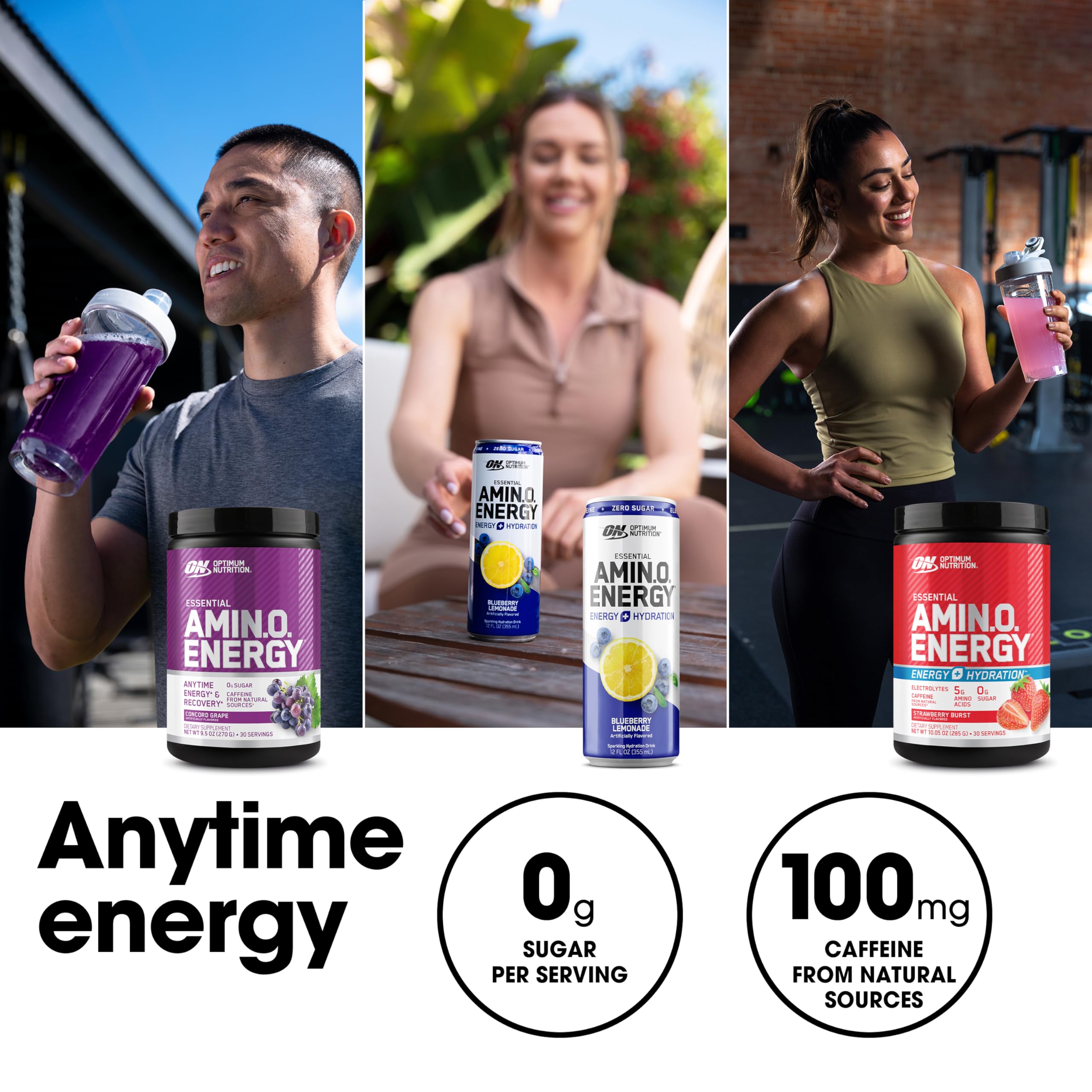 Optimum Nutrition Amino Energy green coffee extract label emphasizes clean energy.
