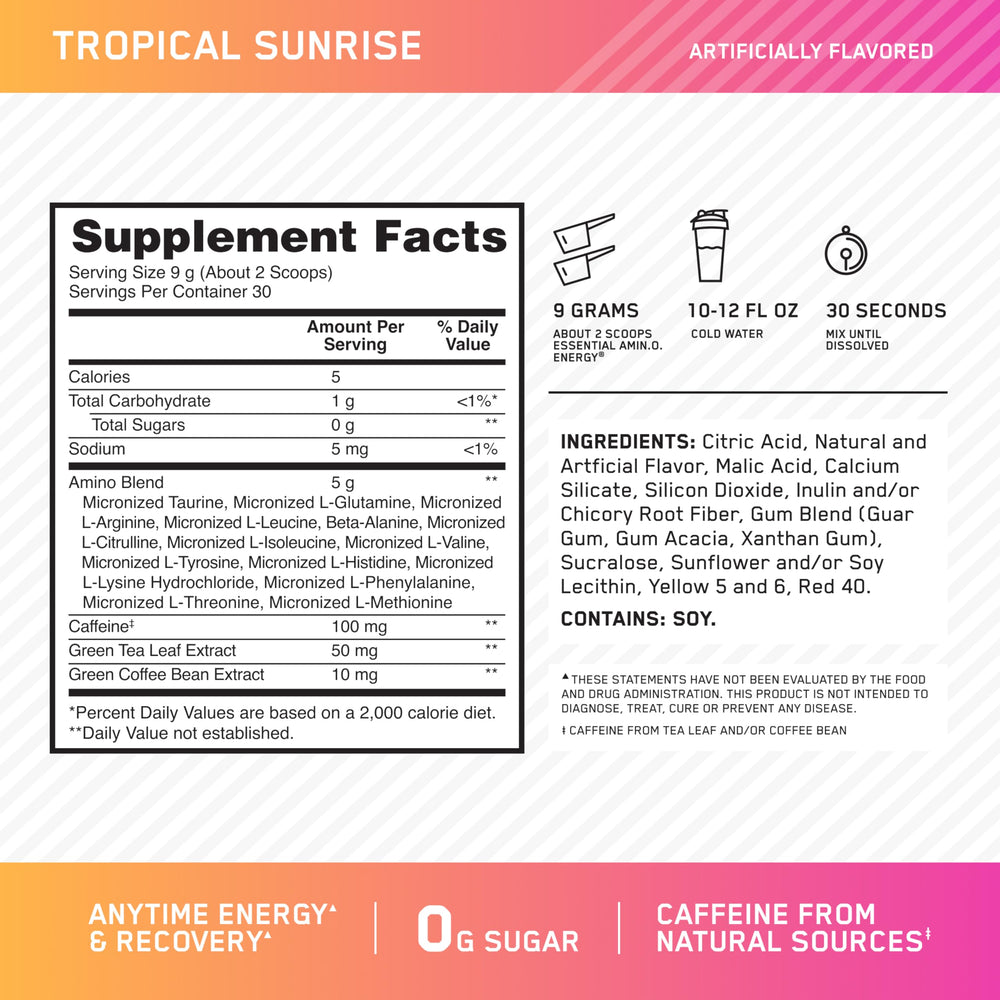 Optimum Nutrition Amino Energy Green Tea caffeine source visual.