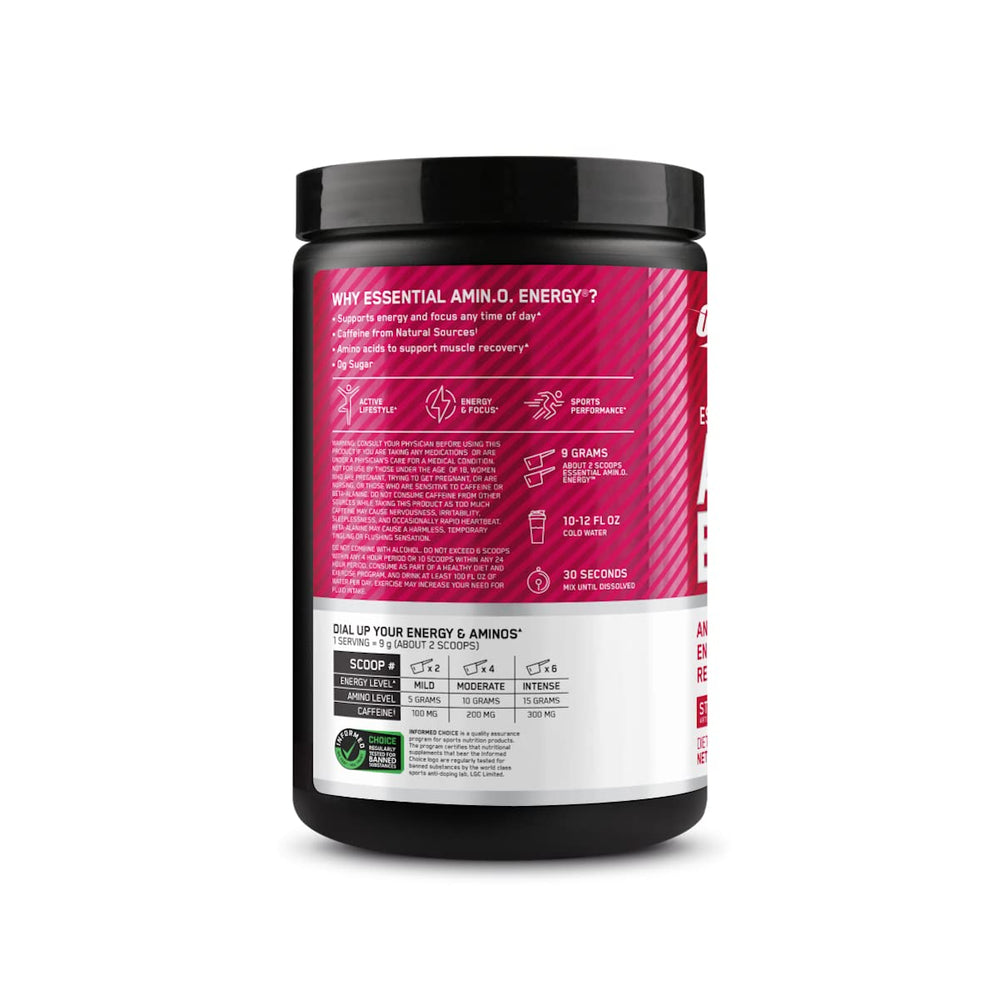 Optimum Nutrition Amino Energy ingredients graphic showing amino acids and caffeine
