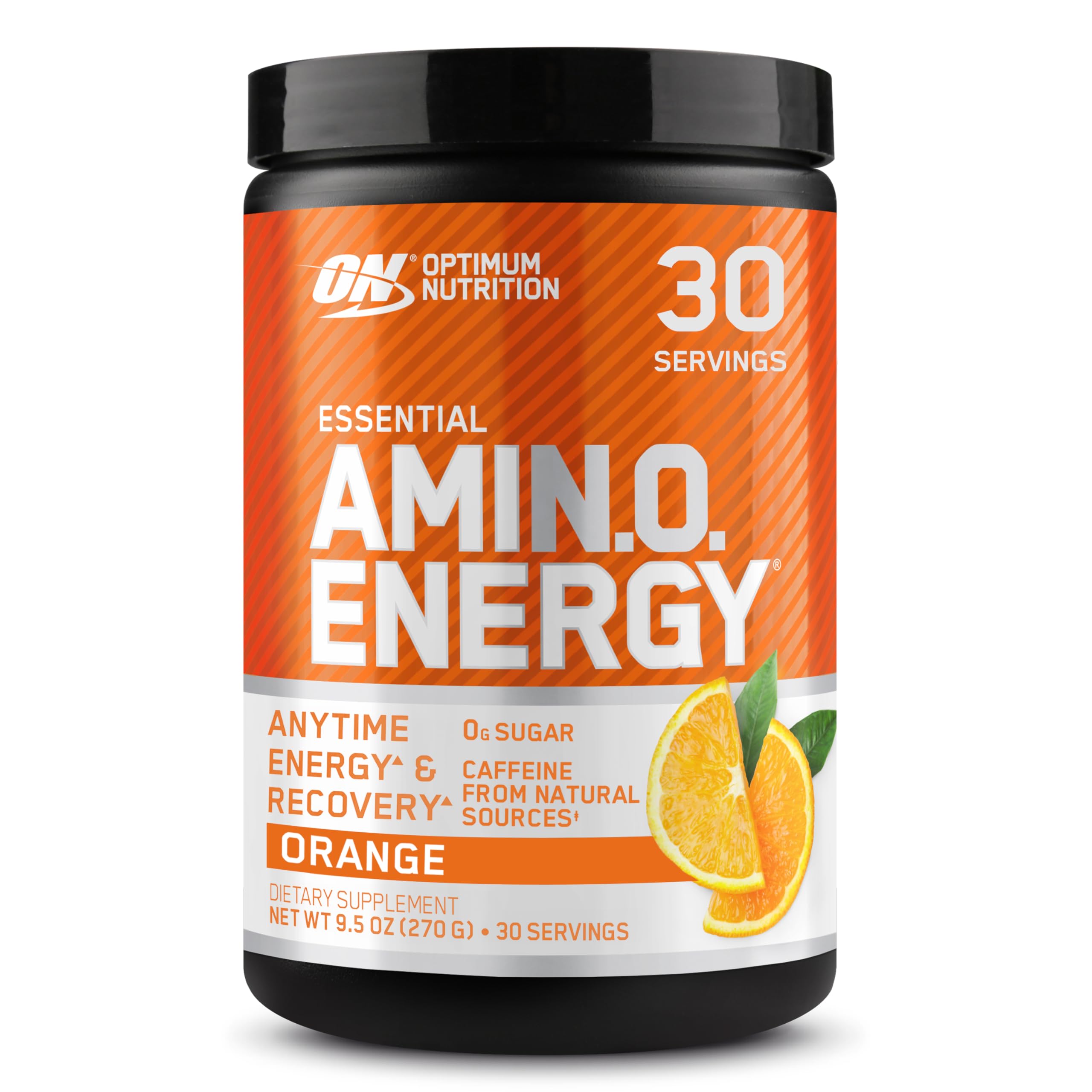 Optimum Nutrition Amino Energy orange cooler powder beside a shaker for pre-workout energy