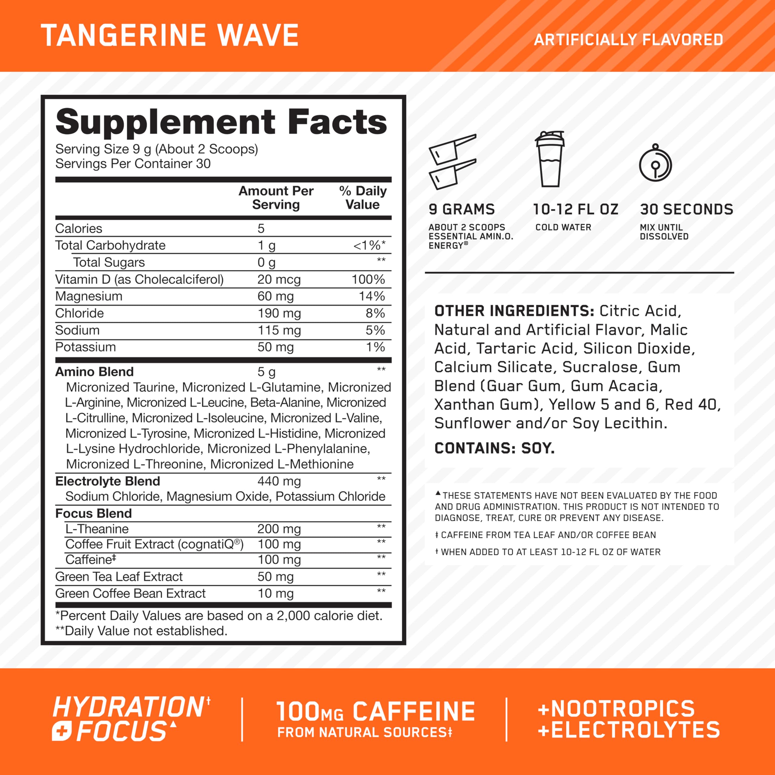 Optimum Nutrition Amino Energy Plus Electrolytes Tangerine Wave powder being poured for hydration