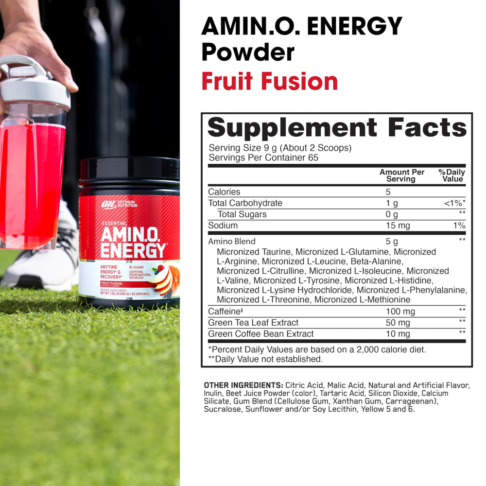 Optimum Nutrition Amino Energy powder-mix dissolves quickly in water during workouts