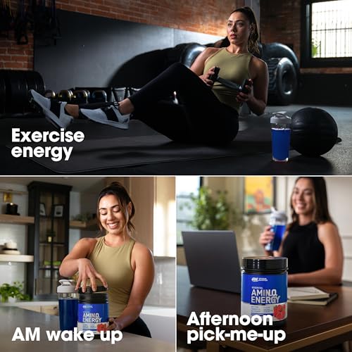 Measuring scoop beside prepared Optimum Nutrition Amino Energy drink.
