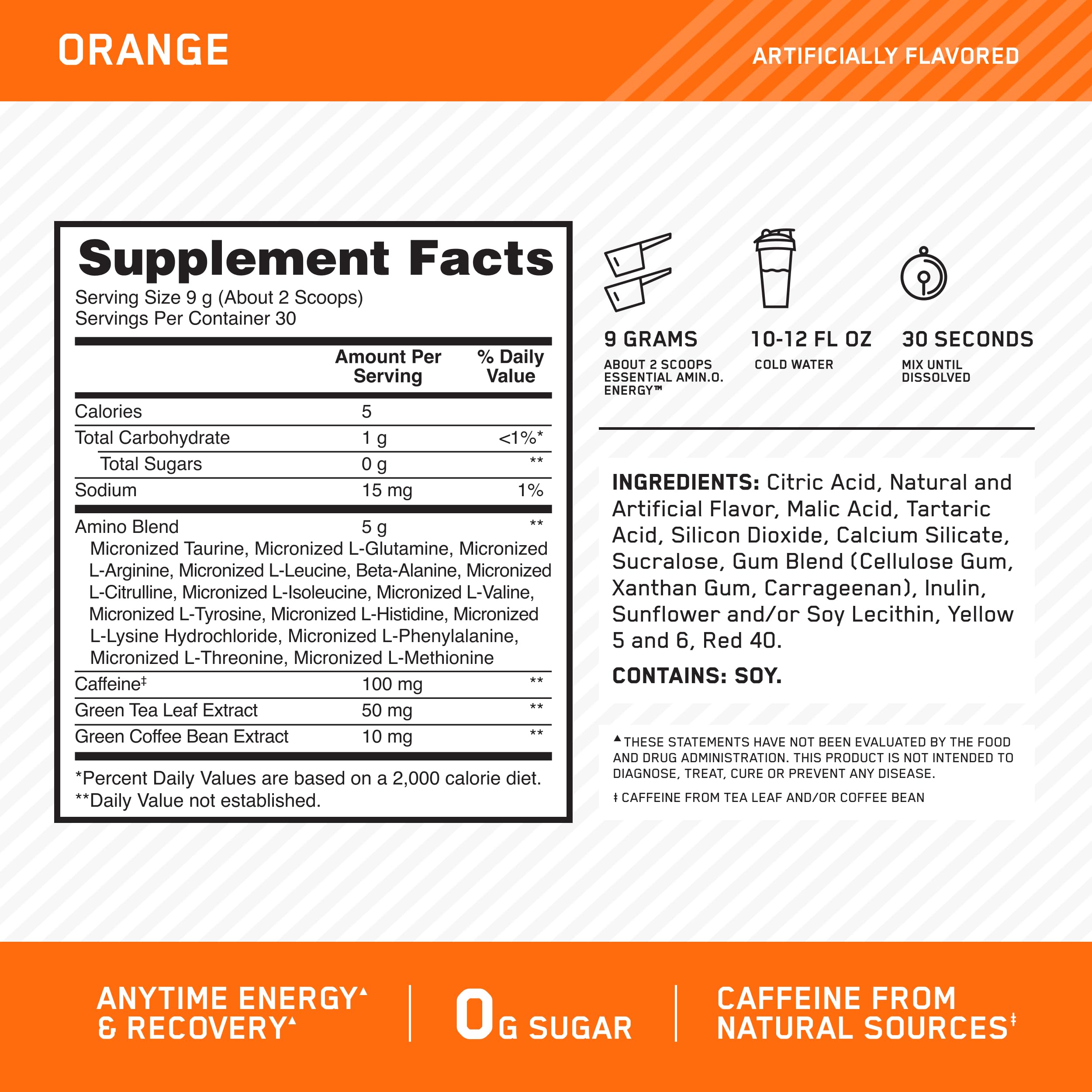 Optimum Nutrition Amino Energy shaker bottle ready to mix a refreshing orange cooler
