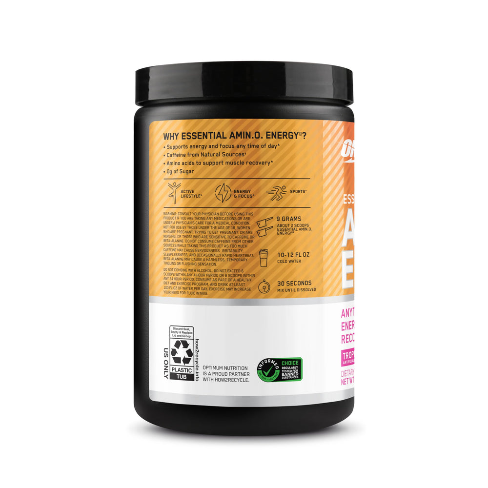 Optimum Nutrition Amino Energy Tropical Sunrise flavor front label.