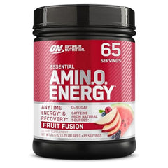 Optimum Nutrition Amino Energy tub label showing ingredients and flavor options for informed choice