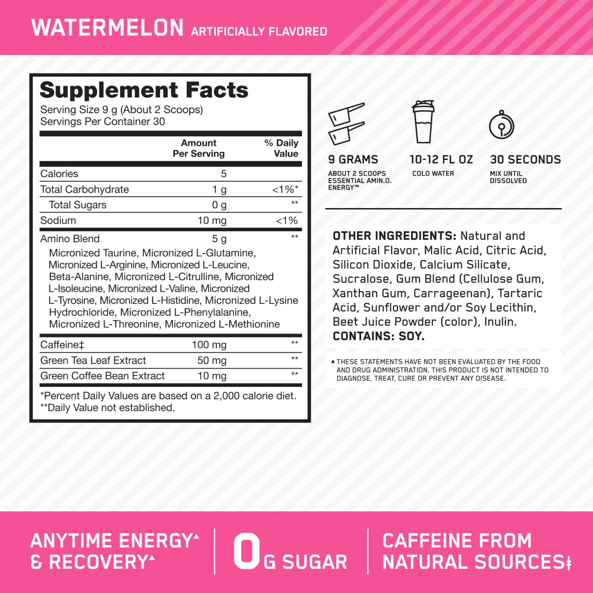 Optimum Nutrition Amino Energy Watermelon dissolving in water for refreshing lift