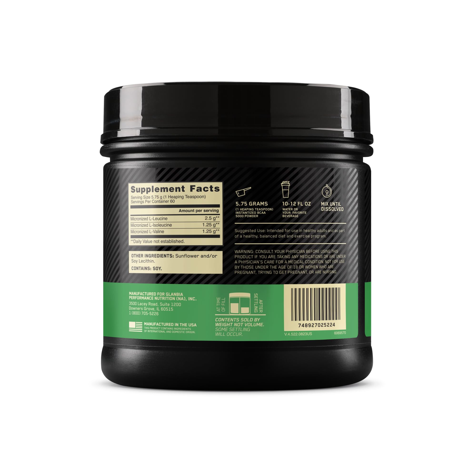 Optimum Nutrition BCAA 5000 unflavored powder in a jar ready to blend.