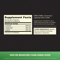 Close-up of Optimum Nutrition BCAA label showing the 2:1:1 ratio.