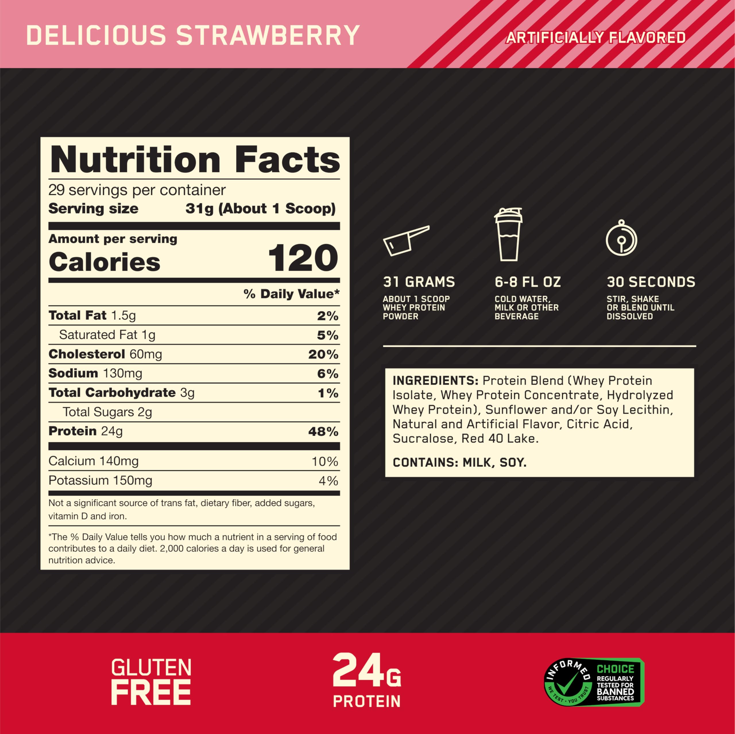 Optimum Nutrition Gold Standard 100% Whey shaker with strawberry protein ready for a quick shake.