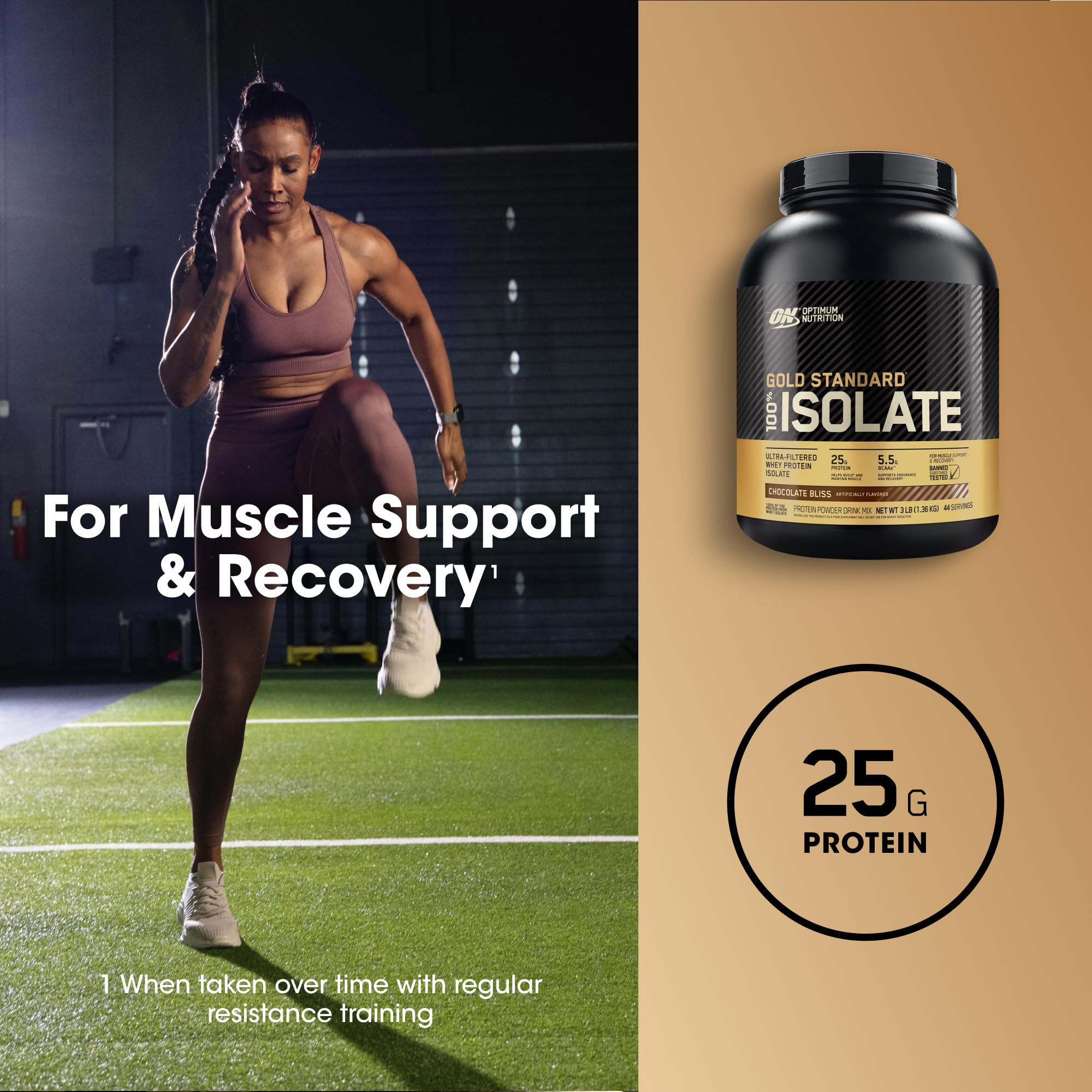 Powder dissolving smoothly into milk for a post-workout shake from Optimum Nutrition.