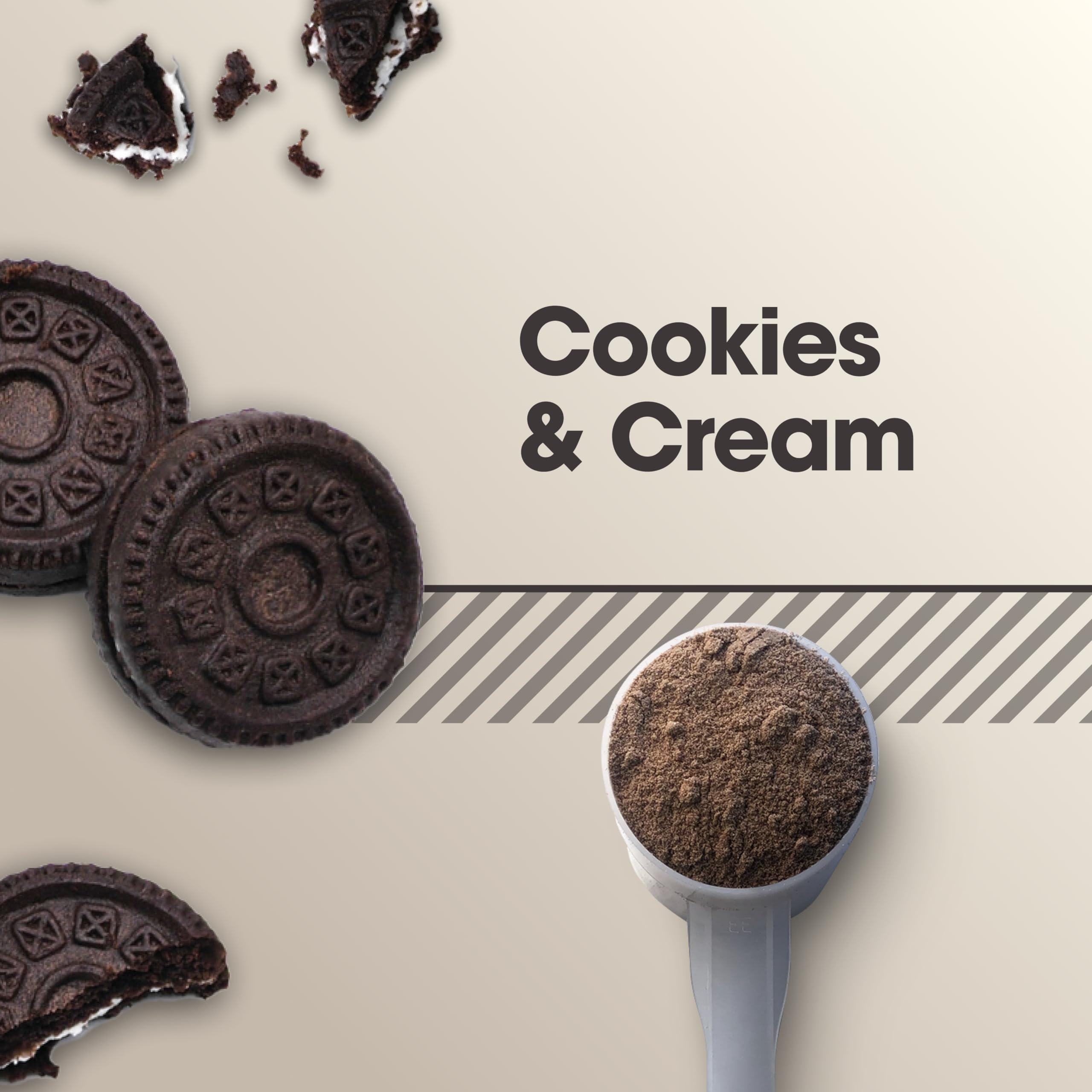 Pouring Optimum Nutrition cookies and cream micellar casein for night time fueling