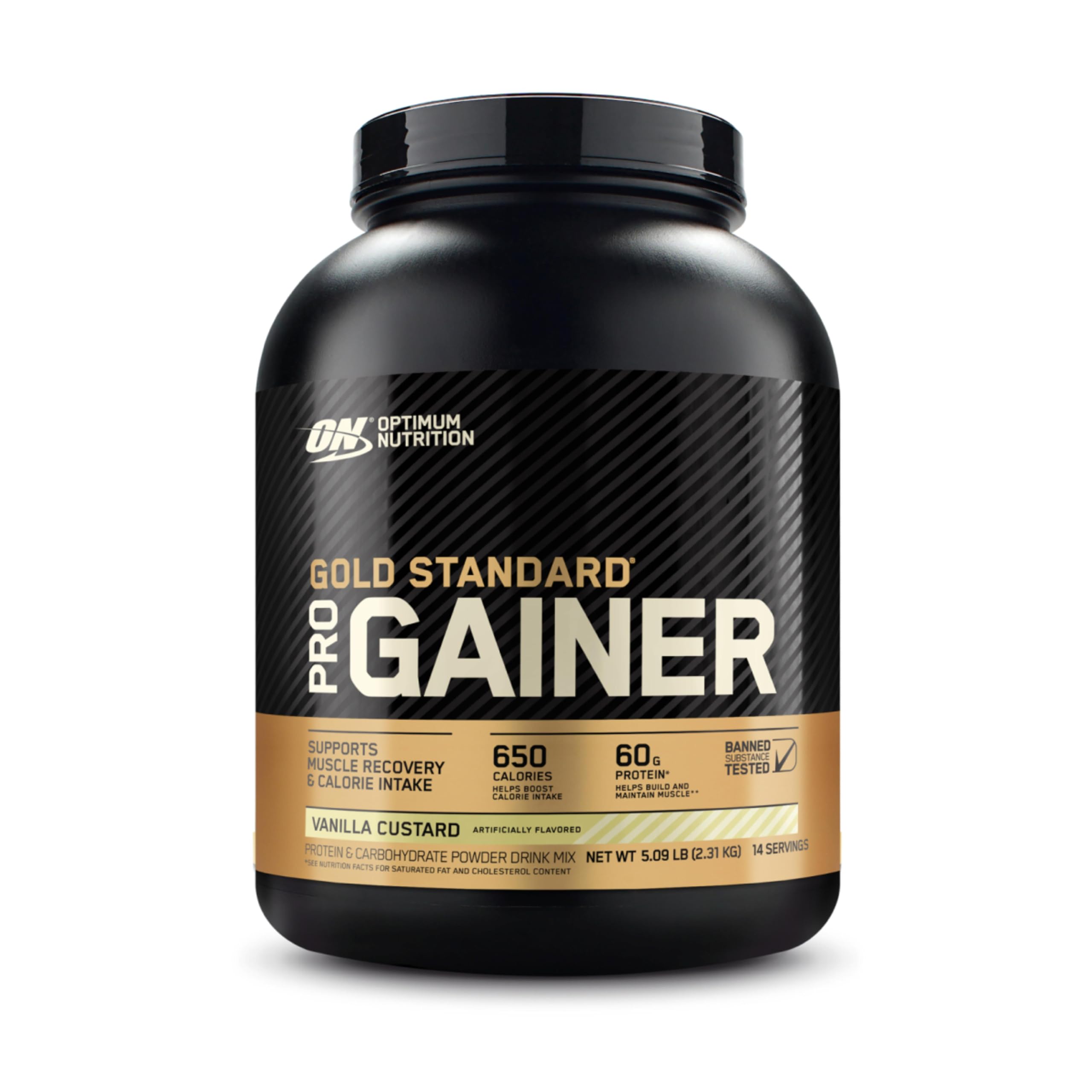 Optimum Nutrition Gold Standard Pro Gainer bottle pouring after training for recovery support