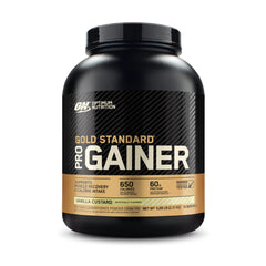 Optimum Nutrition Gold Standard Pro Gainer bottle pouring after training for recovery support