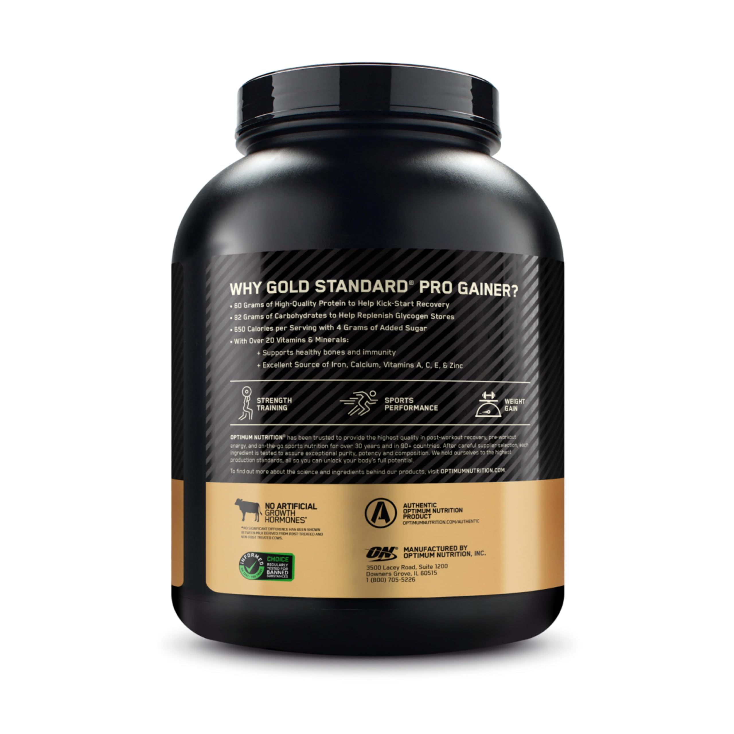 Optimum Nutrition Gold Standard Pro Gainer vanilla custard jar close-up