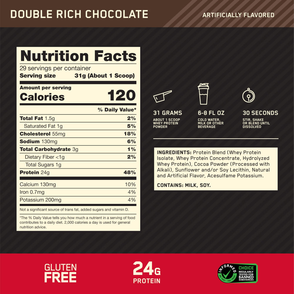 Optimum Nutrition Gold Standard whey scoop dispensing for quick use