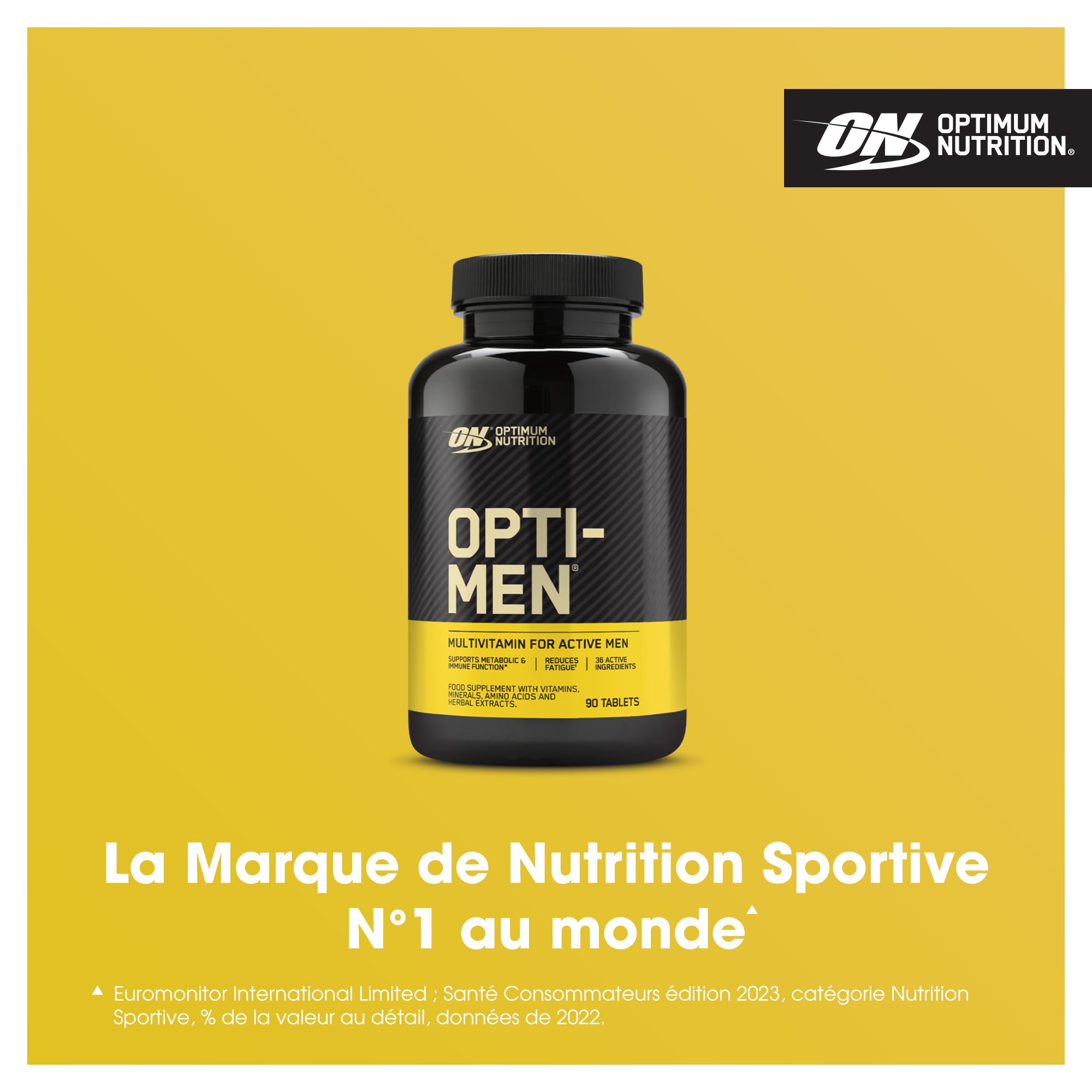 Optimum Nutrition Opti-Men bottle back shows nutrition details and guidance.