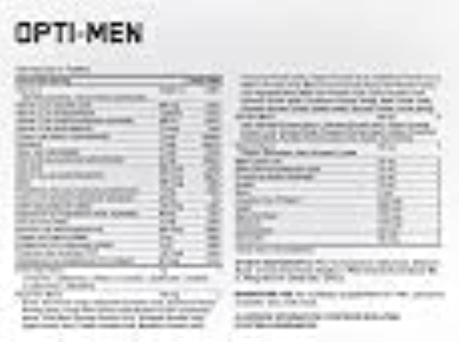 Opti-Men bottle back detailing supplement facts and vitamin D content.