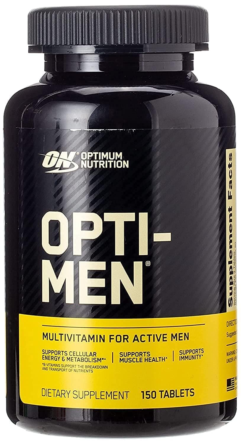 Opti-Men bottle front showing branding for daily nutrient support.