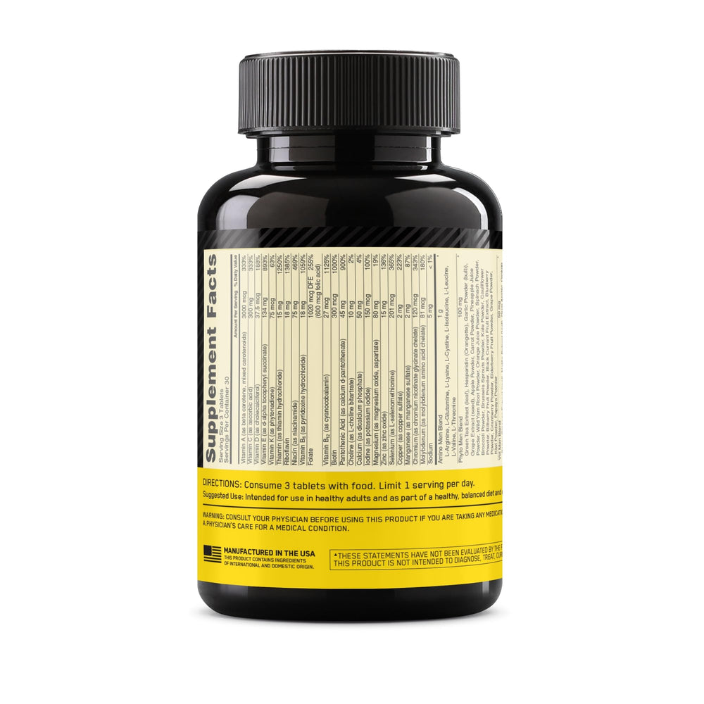 Optimum Nutrition Opti-Men bottle photographed with gym gear for active lifestyle.