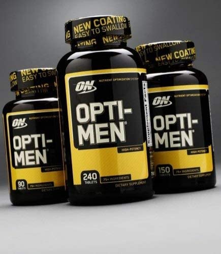 Opti-Men bottle placed in a gym setting for an active lifestyle.