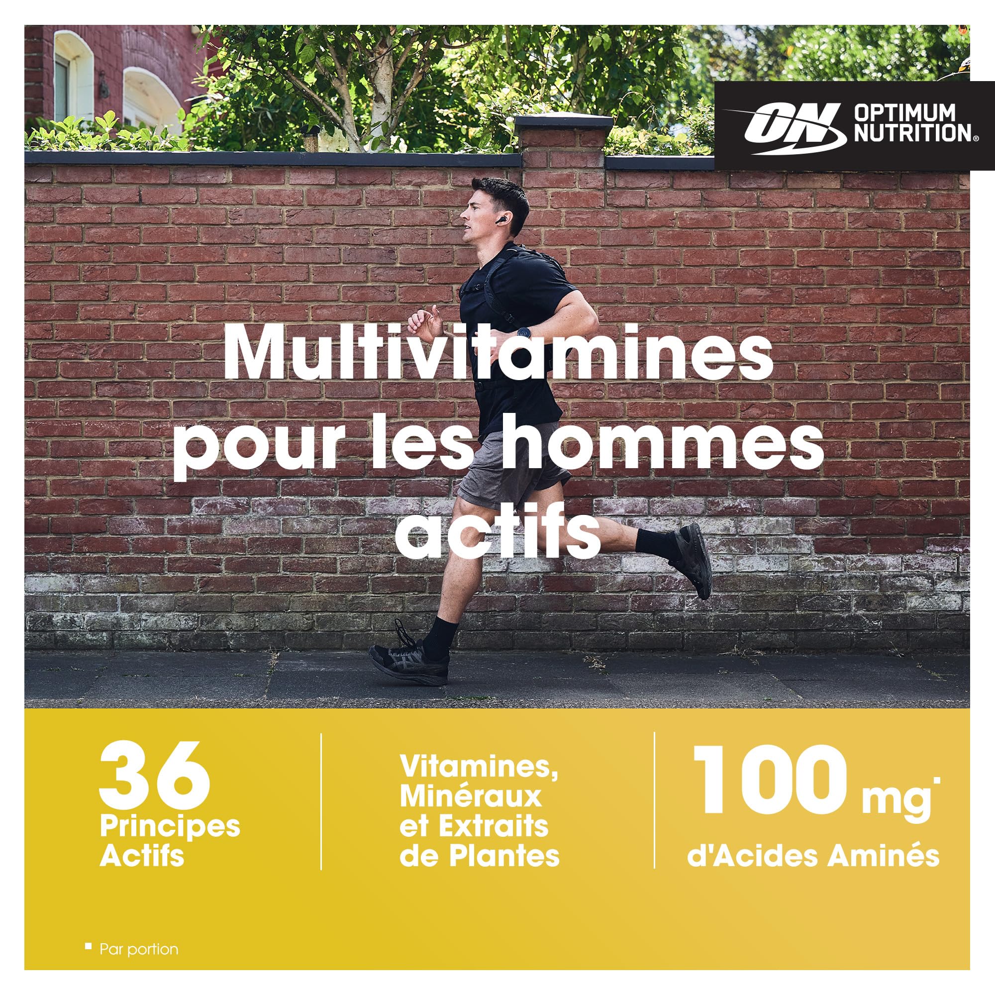 Close-up of Opti-Men label highlighting essential micronutrients for men.