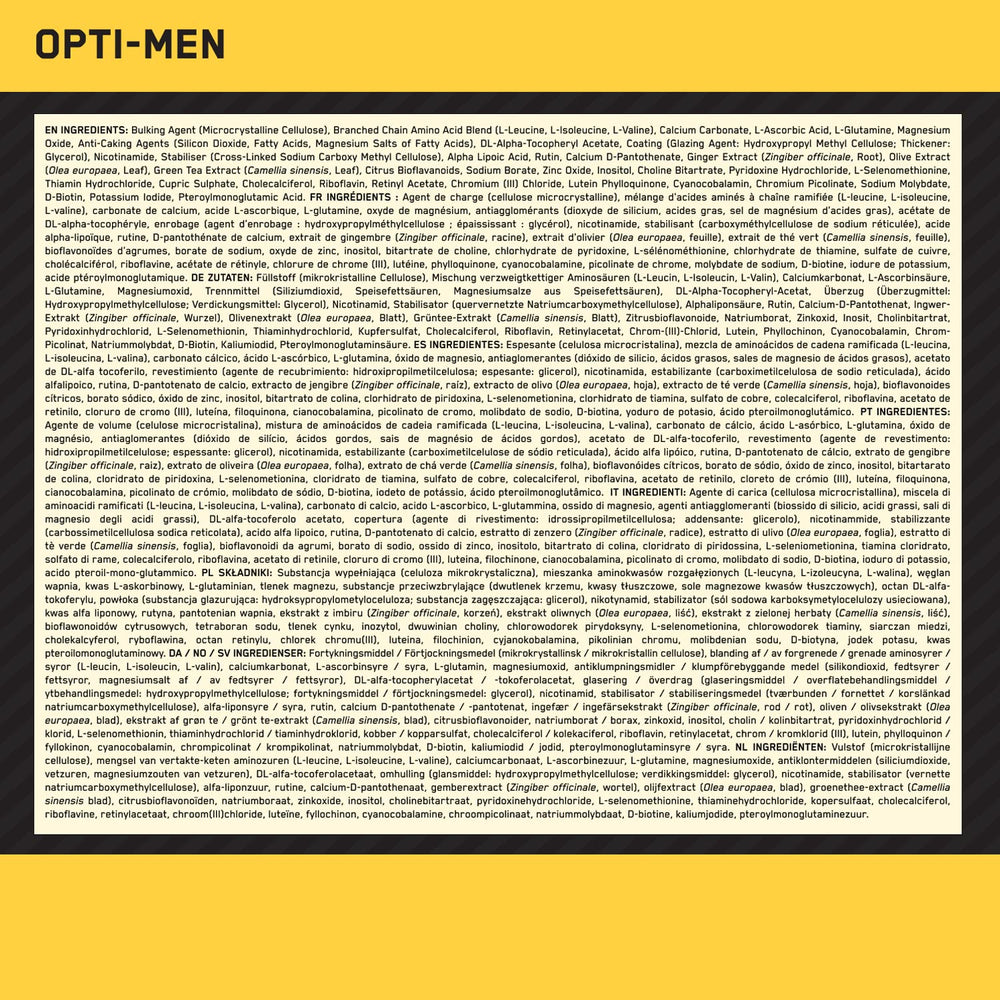 Optimum Nutrition Opti-Men packaging may vary by retailer.