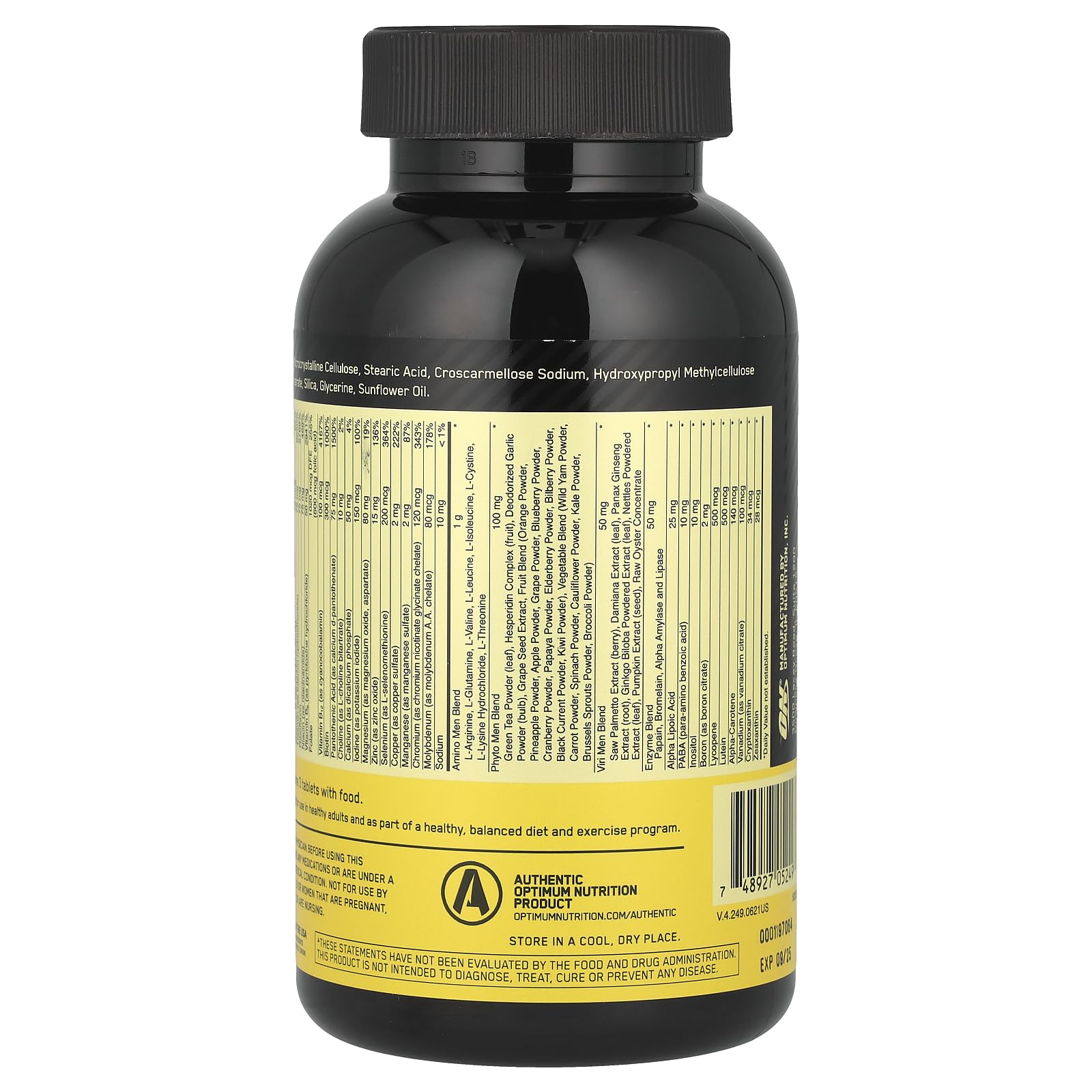 Optimum Nutrition Opti-Men tablets inside container illustrating convenient daily nutrition for workouts